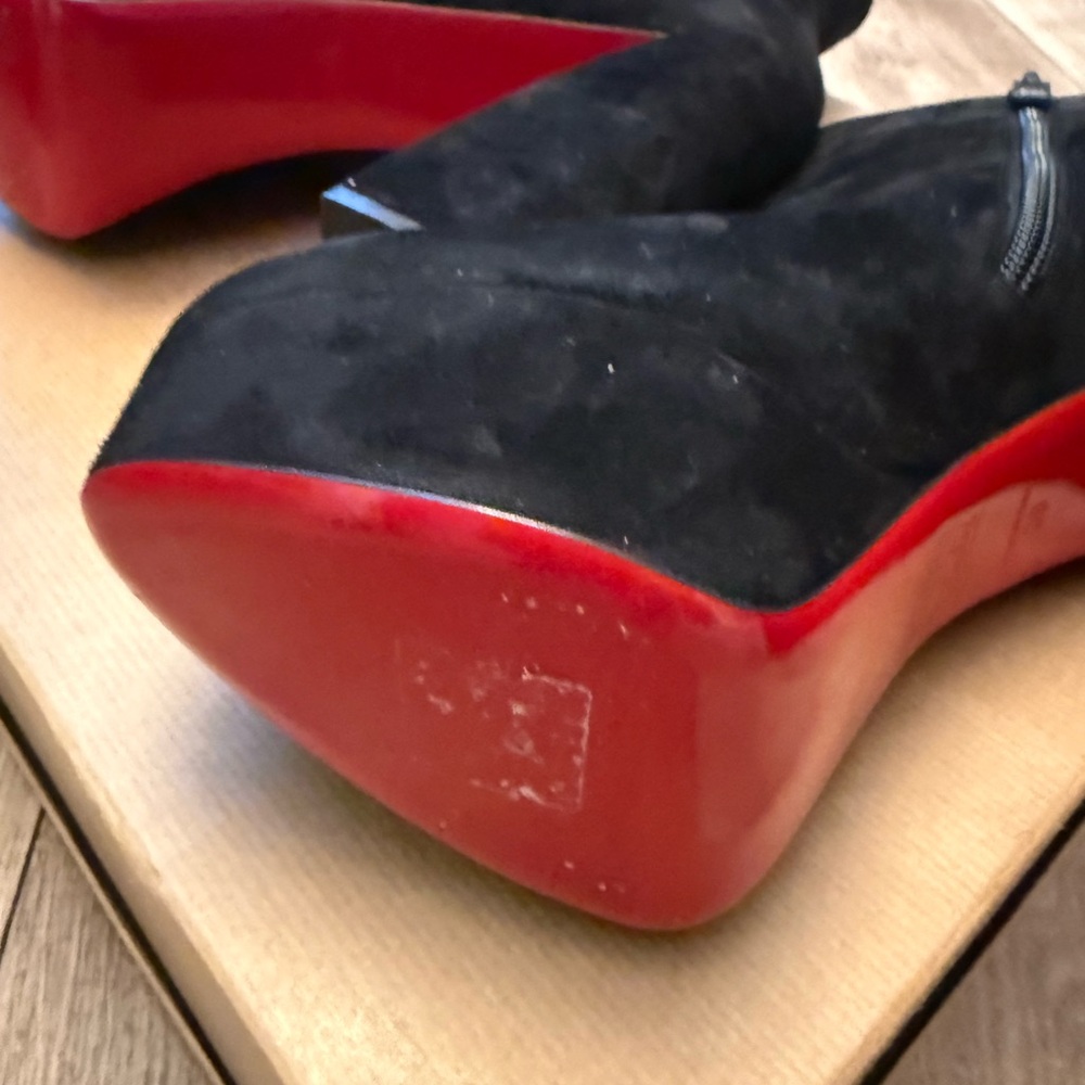 Christian Louboutin Black Suede Platform Ankle Boots with Red Soles - Picture 3 of 16
